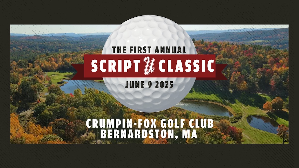 Script U logo with golf course